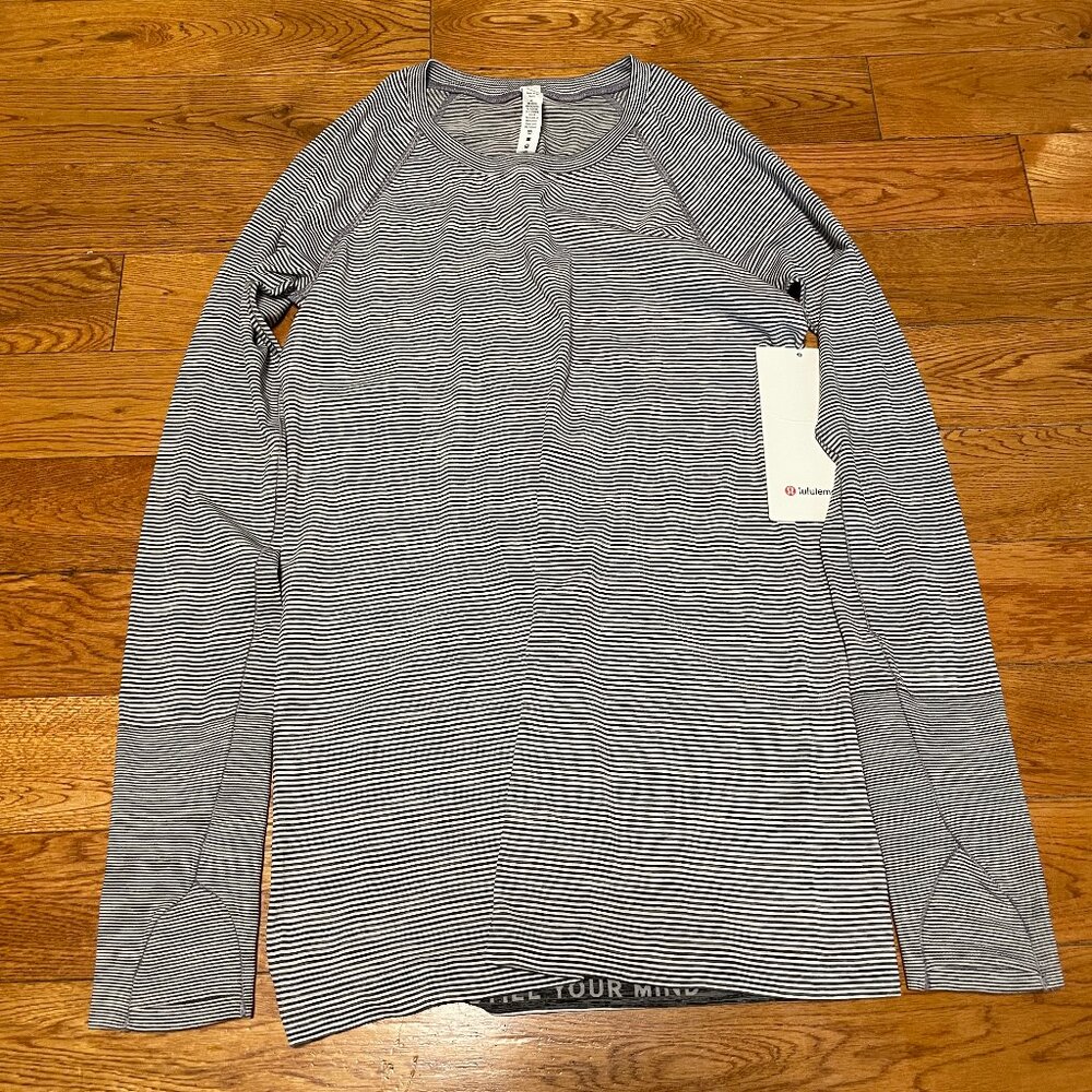 NWT Lululemon Swiftly Tech Long Sleeve Shirt 2.0 WAFW Stripes Black White Grey